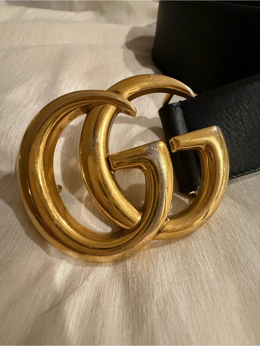 Gucci Black Leather Belt with Gold Double G Buckle